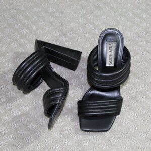 Steve Madden Women's 6M Black Puffy Open Square Toe Slide On Heels